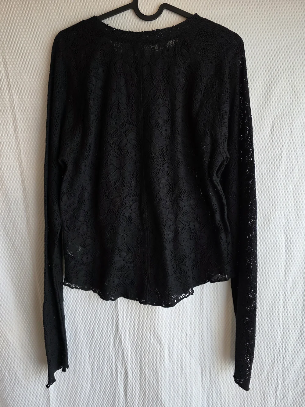 Free People Black Crochet Lace Long-Sleeve Top Size L